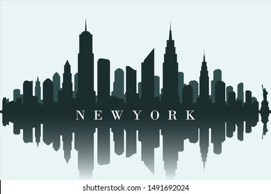 New york city skyline silhouette with reflection vector illustration