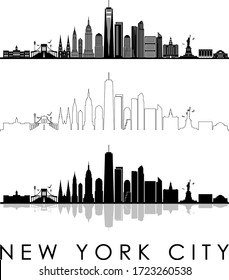 NEW YORK City Skyline Silhouette Cityscape Vector