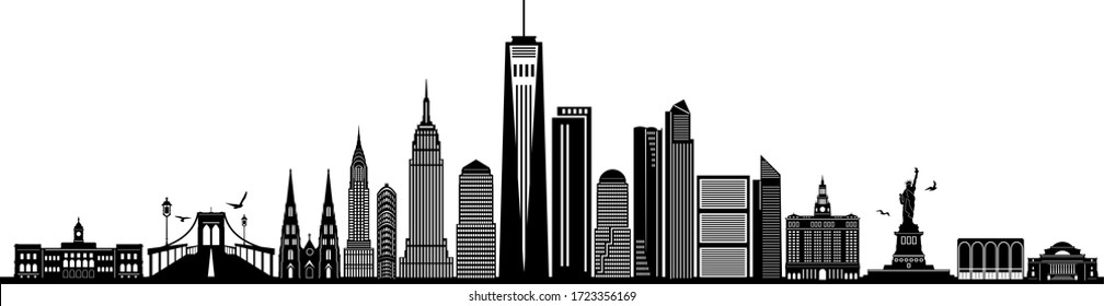 NEW YORK City Skyline Silhouette Cityscape Vector