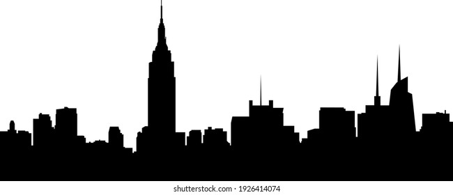 New York City skyline silhouette isolated on white background. Black cityscape