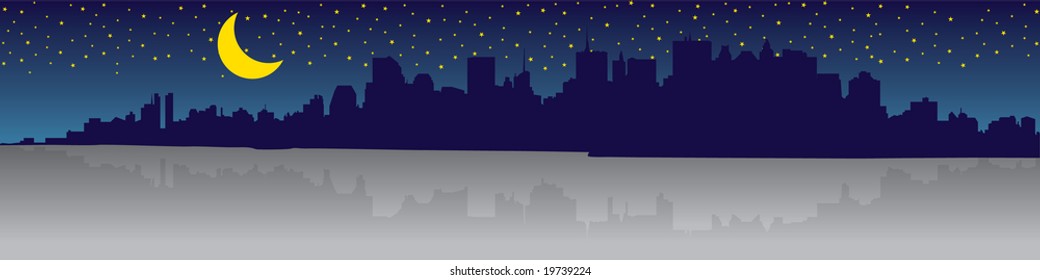 New York City Skyline Silhouette at night - vector