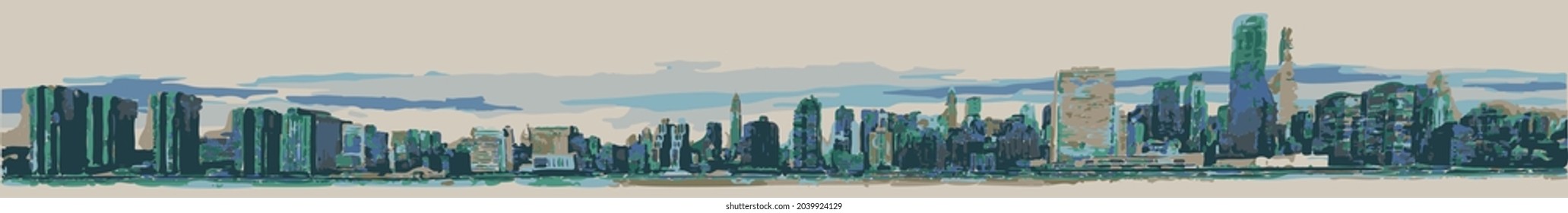New York City skyline silhouette abstract background. Green grunge cityscape. Vector illustration