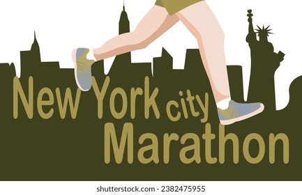 New York city skyline with silhouette of a man running. suitable for New York city marathon event