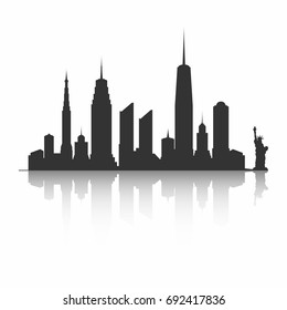 New York City skyline silhouette. Skyscrapers and Statue of Liberty, Vector