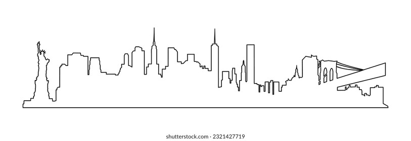 New York city skyline single line. City skyscrapers building. Vector illustration.