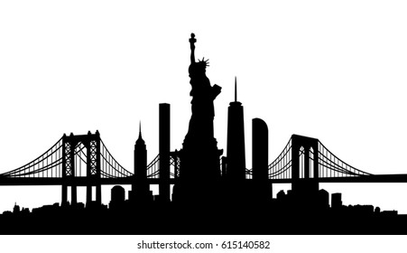 New York City Skyline With Statue Of Liberty Vector