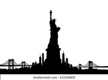 New York City skyline with Statue of liberty Vector