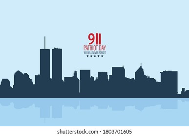 New York City Skyline with Twin Towers.  09.11.2001 American Patriot Day anniversary banner. Vector illustration. USA Patriot Day banner. World Trade Center.