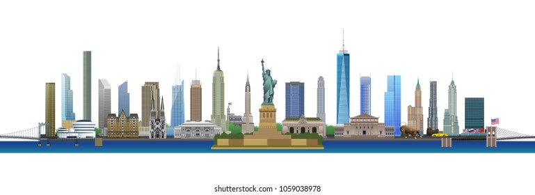 New York City skyline, vector illustration, isolated on white