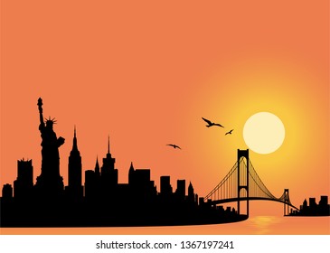 New York City Skyline Vector Illustration.