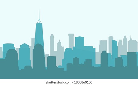 New York City Skyline Vector, blue tone, happy vibe