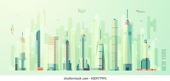 New York city skyline, vector illustration, flat style svg