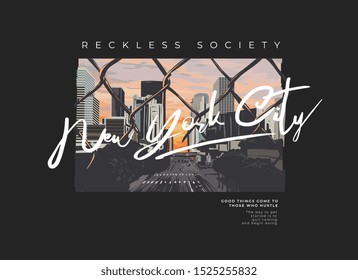 New York city slogan on buildings background