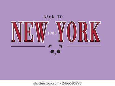 new york city slogan with panda animal design vector