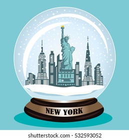 New York City snow globe. Flat style vector illustration.