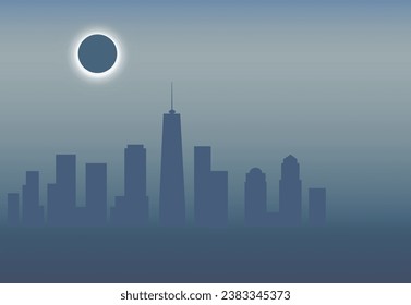 New York City Solar Eclipse with many building skyline