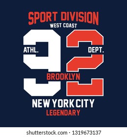 New york city sport division typography graphic design t shirt vector