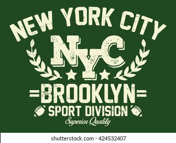 New York City sport division, superior quality vector print and varsity. For t-shirt or other uses in vector.T shirt graphic
