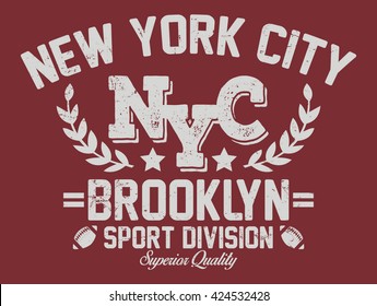 New York City sport division, superior quality vector print and varsity. For t-shirt or other uses in vector.T shirt graphic