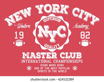 New York City sport, superior quality vector print and varsity. For t-shirt or other uses in vector.T shirt graphic