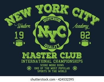 New York City sport, superior quality vector print and varsity. For t-shirt or other uses in vector.T shirt graphic