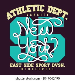 New York City Sport wear typography emblem, t-shirt stamp graphics, tee print, athletic apparel design. Vector