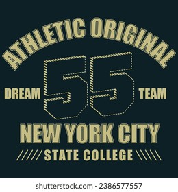 New York City Sport wear typography emblem, t-shirt print, athletic apparel design vector