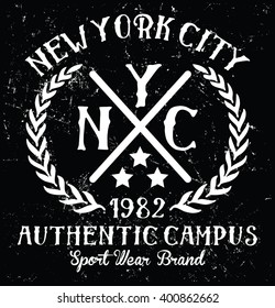 New York City Sport wear brand, authentic campus vector print and varsity. For t-shirt or other uses in vector.T shirt graphic