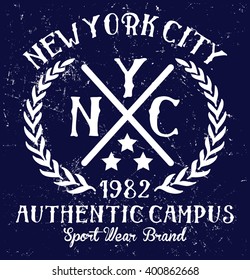 New York City Sport wear brand, authentic campus vector print and varsity. For t-shirt or other uses in vector.T shirt graphic