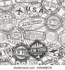 New York City Stamp Vector Art Postal Passport Travel Design Set Pattern.