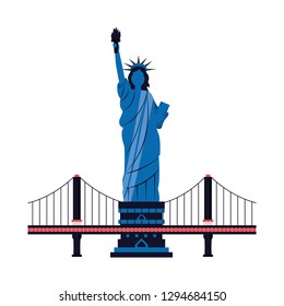 new york city statue of liberty and bridge vector illustration