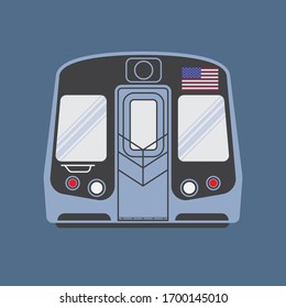 New York City Subway Train. NY Subway Locomotive Front View. Vector Illustration.