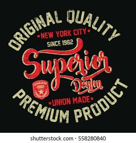 New York City superior denim, original typography, t-shirt graphics, vectors