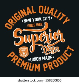 New York City superior denim, original typography, t-shirt graphics, vectors