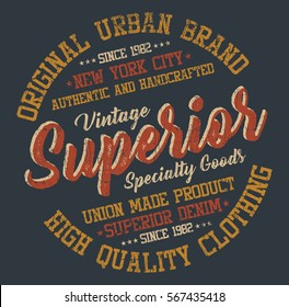 New york city superior denim, authentic and handcrafted typography, t-shirt graphics, vectors