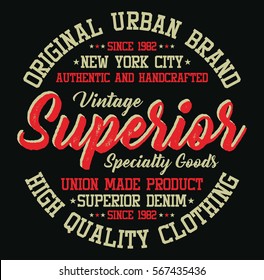 New york city superior denim, authentic and handcrafted typography, t-shirt graphics, vectors