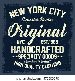 New York City superior denim, original handcrafted typography, t-shirt graphics, vectors