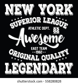 New York City superior league, legendary sport typography, t-shirt graphics, vectors