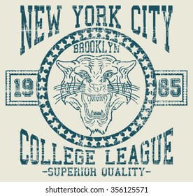 New York City  Superior Tiger  Sport  Vector Print And Varsity. For T-shirt Or Other Uses In Vector.T Shirt Graphic