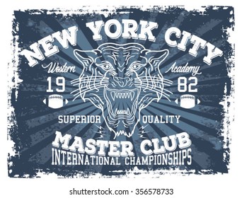 New York City  Superior Tiger  Sport  vector print and varsity. For t-shirt or other uses in vector.T shirt graphic