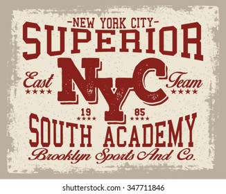 New York  City Superior  vector print and varsity. For t-shirt or other uses in vector.