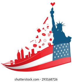 new york city symbol on USA flag 