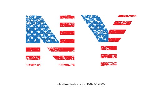 New York City symbol with USA flag, NY grunge letters, isolated on white background, vector illustration.