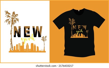 New York city t shrit, summer, beach, trees, typography, building