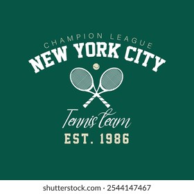 New York city tennis league collage typography vector illustration, Vector t-shirt and sweat-shirt graphics design, banner , logo, poster