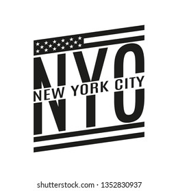 New York City text. NYC typography design with American flag. Tee, T-Shirt, Sport, Athletic Black and White graphics. Vector illustration.