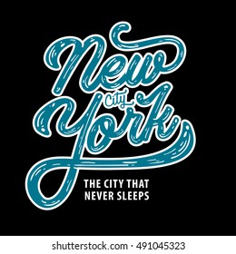 New york. The city that never sleeps. NY logo ion black. NYC label or logotype. Badge calligraphy.