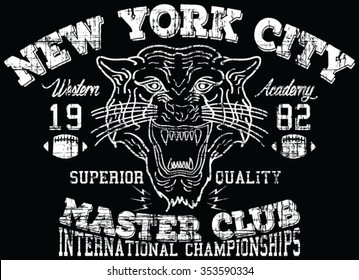 New York City  Tiger  Sport  Vector Print And Varsity. For T-shirt Or Other Uses In Vector.