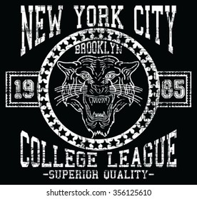 New York City  Tiger  Sport  vector print and varsity. For t-shirt or other uses in vector.T shirt graphic