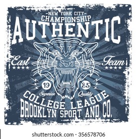 New York City  Tiger  Sport, Authentic, Superior Quality  Vector Print And Varsity. For T-shirt Or Other Uses In Vector.T Shirt Graphic